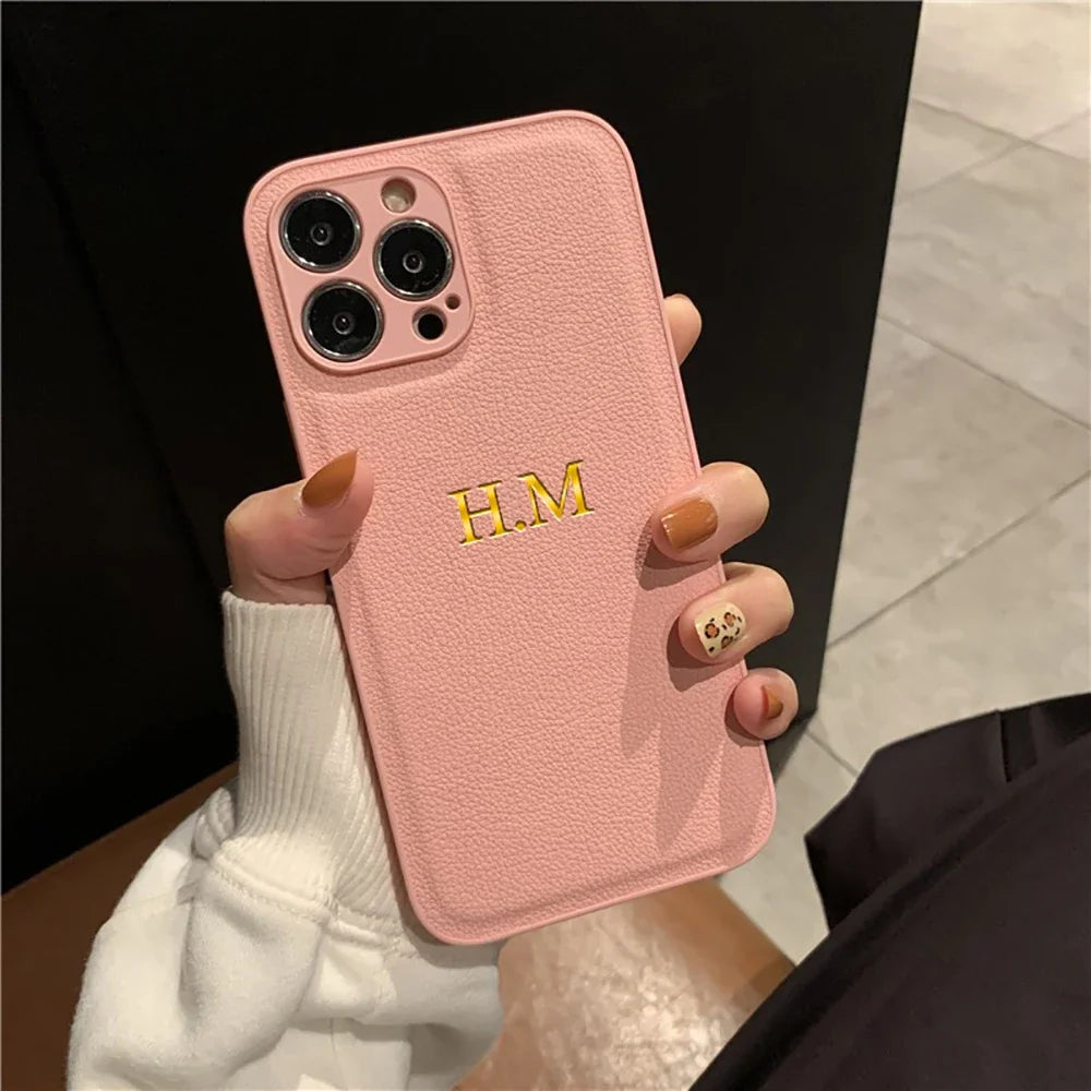 Personalized Phone Case For iPhone 17 Pro Max 16 15 14 Plus 13 12 11 17Air Luxury PU Leather Customized Initials Name Gift Cover