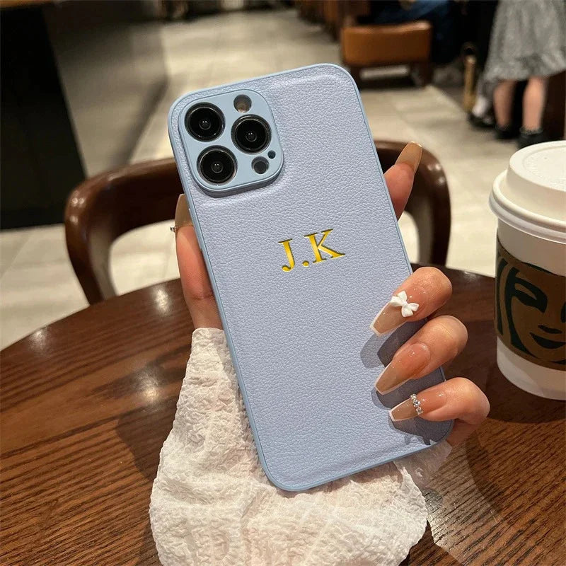 Personalized Phone Case For iPhone 17 Pro Max 16 15 14 Plus 13 12 11 17Air Luxury PU Leather Customized Initials Name Gift Cover